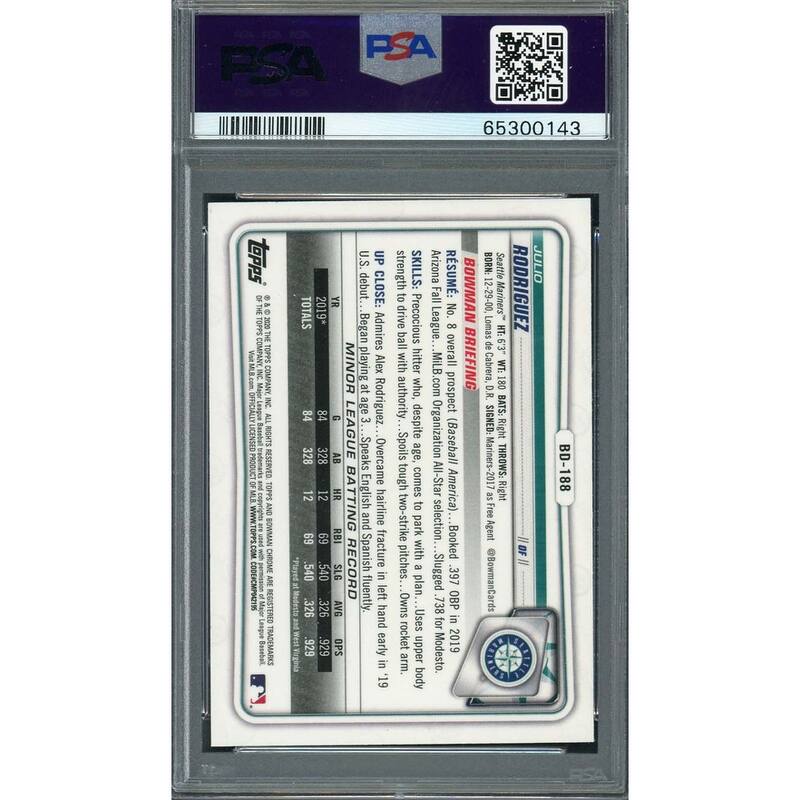 Julio Rodriguez 2020 Bowman Draft Chrome Baseball Rookie Card RC #BD188 PSA 10 - 8'6" x 11'6"