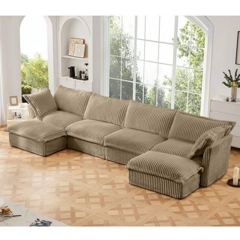 156.6" U-Shaped Corduroy Sectional Sofa with Deep Seat & Slipcover