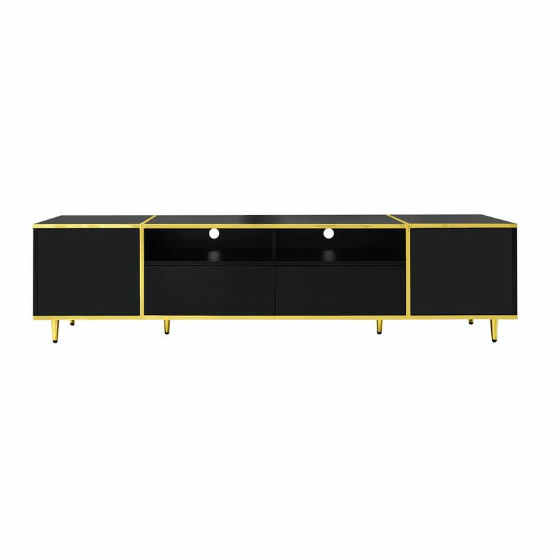 70.9'' Modern Entertainment Center, LED Lights, 2 Shelves, 2 Drawers & Metal Legs