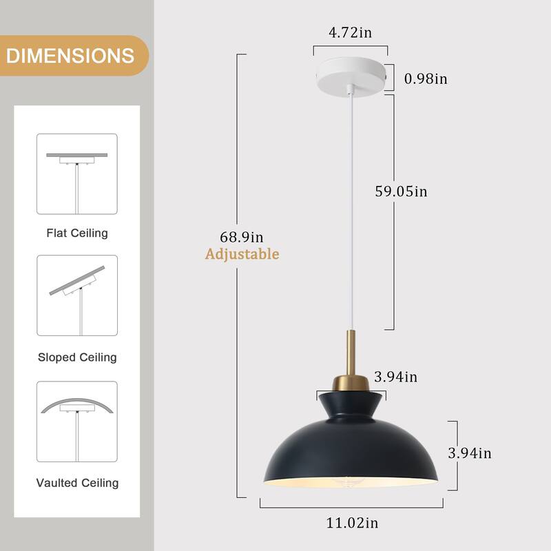 1-Light Hanging Ceiling Pendant Light Chandelier Light Fixture with Metal Shade for Kitchen Island