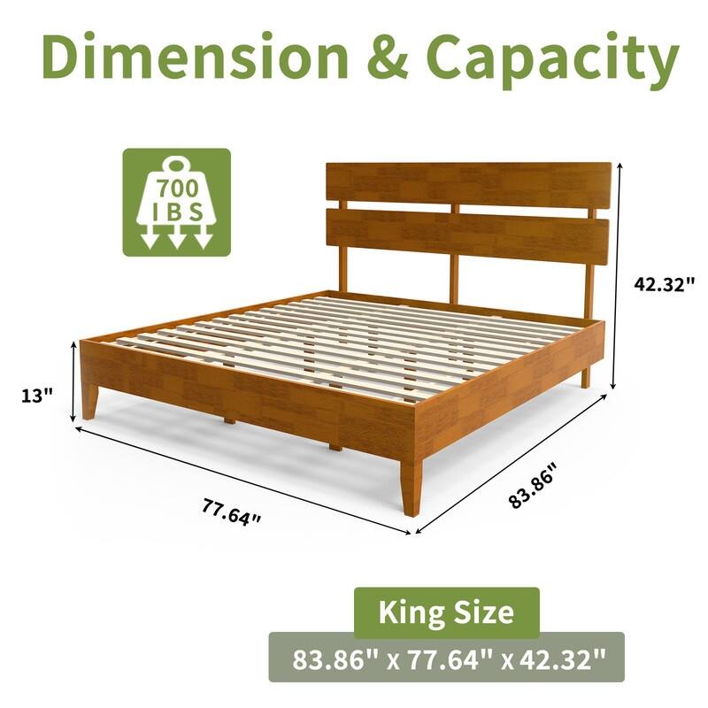 Solid Wood Modern Platform Bed Frame with Headboard