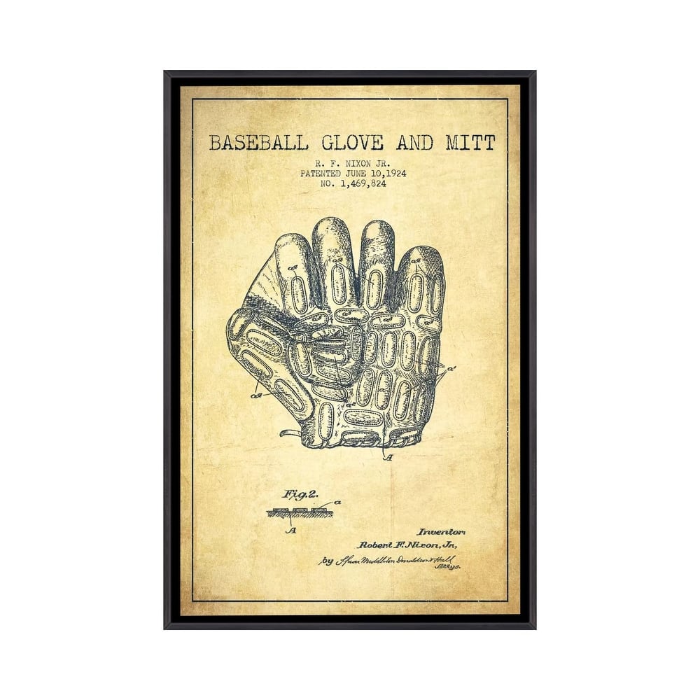 iCanvas "Baseball Glove Vintage Patent Blueprint" by Aged Pixel Framed