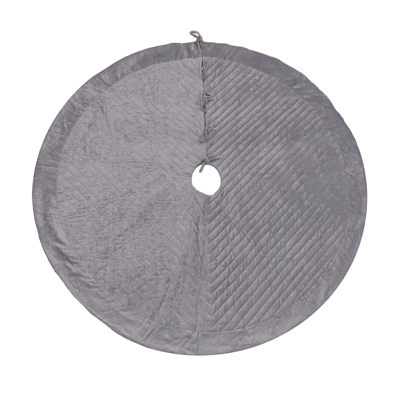 National Tree Company 60 in. HGTV Home Collection Quilted Velvet Tree Skirt, Silver - 60 in