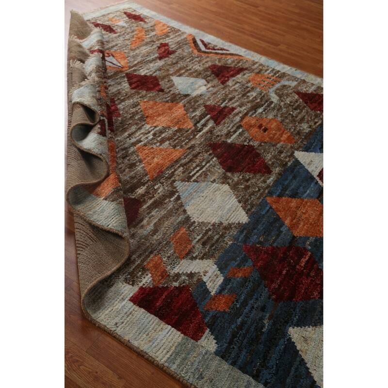 Tribal Geometric Moroccan Oriental Wool Area Rug Hand-knotted Carpet - 7'9" x 9'8"