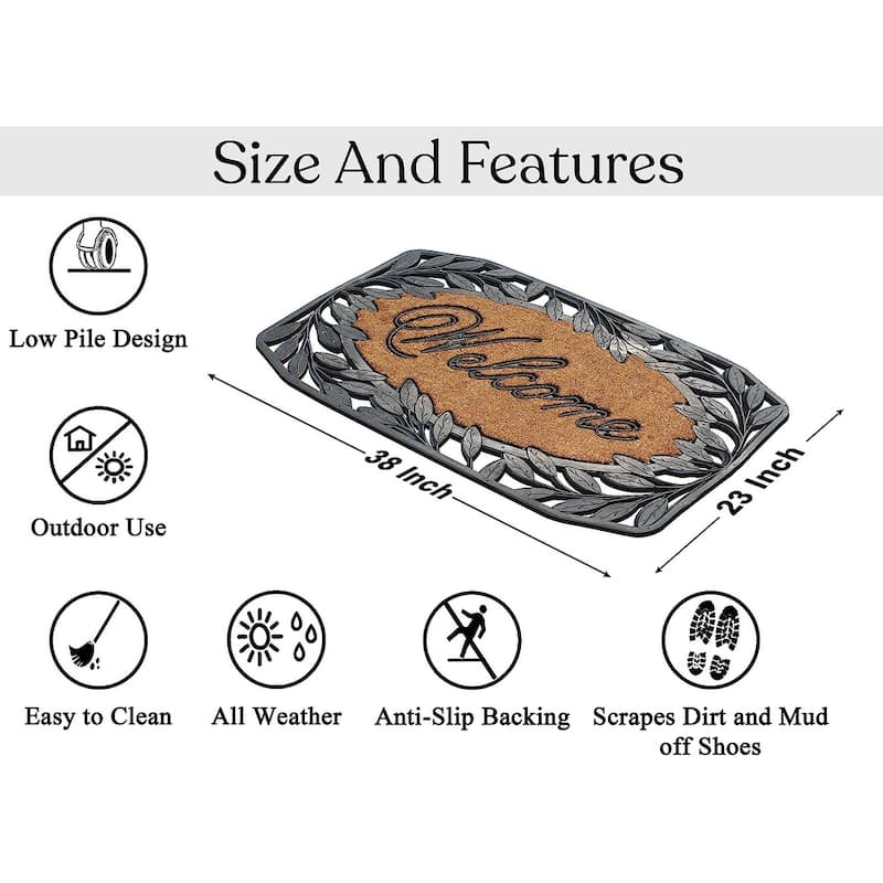A1HC Rubber/ Coir Brush Welcome Doormat 23" X 38", Mesh Border