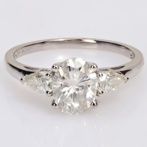Miadora 1 3/4ct DEW Oval and Pear-cut Moissanite 3-Stone Engagement Ring in Sterling Silver. Opens flyout.