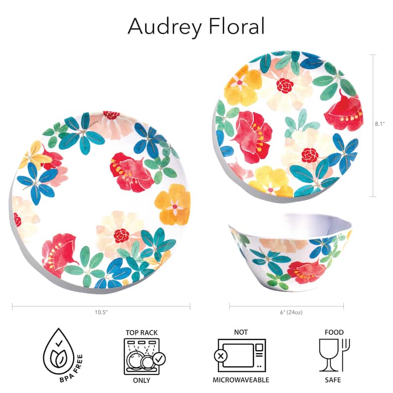 Abode Homewares by TarHong Audrey Floral Cereal Bowl, 6", 24 oz, Set of 6
