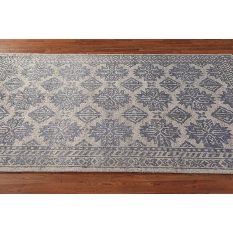 Modern Geometric Moroccan Indian Area Rug Hand-Knotted Wool Carpet - 4'11" x 7'11"