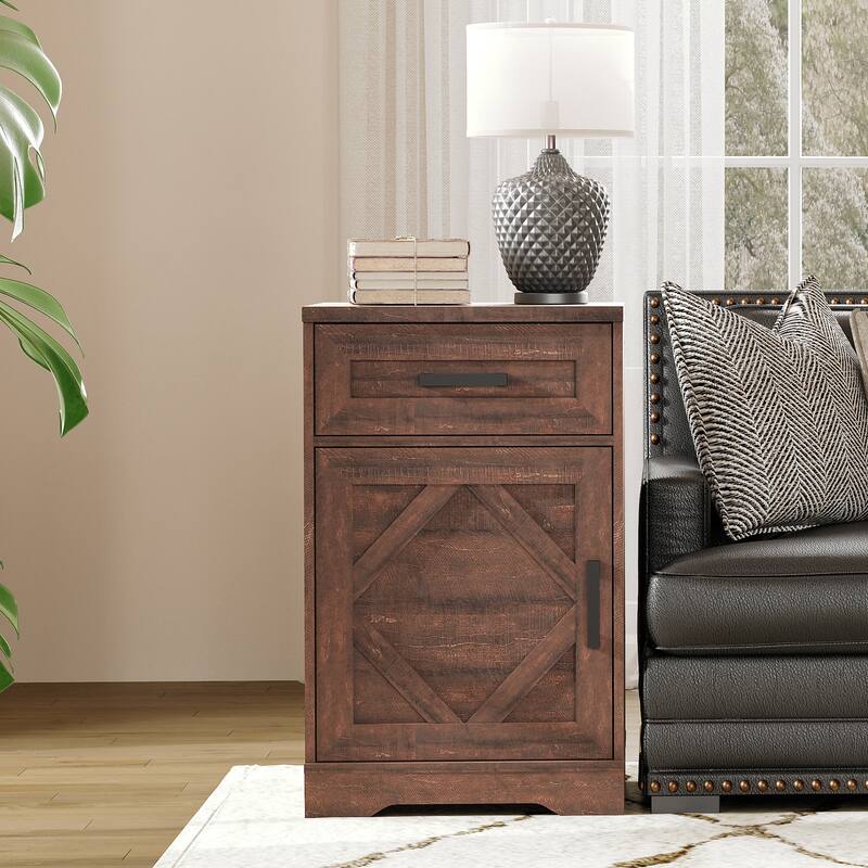 WAMPAT End Table with 1 Drawer & Door for Living Room