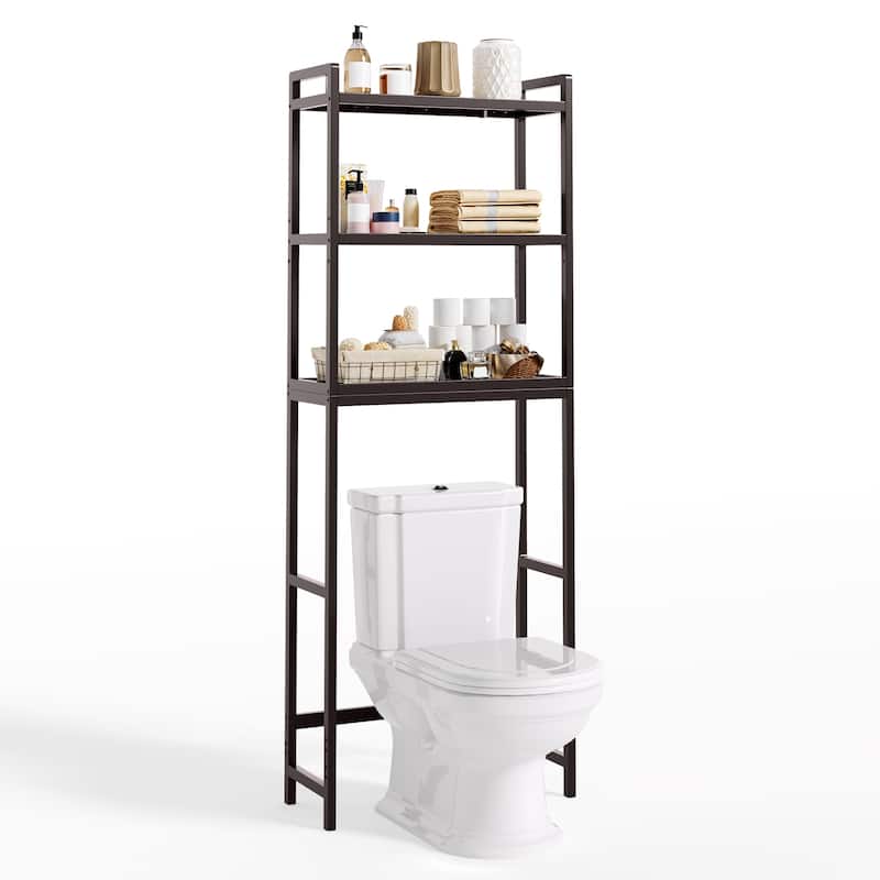 Over The Toilet Storage, 3-Tier Bamboo Bathroom Organizer with Adjustable Shelf