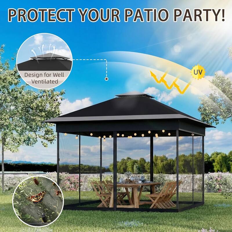 Bezseller 11' x 11' Pop -up Gazebo Tent with Mosquito Netting, Outoor Canopy Tent for Patio Garden Backyard Party