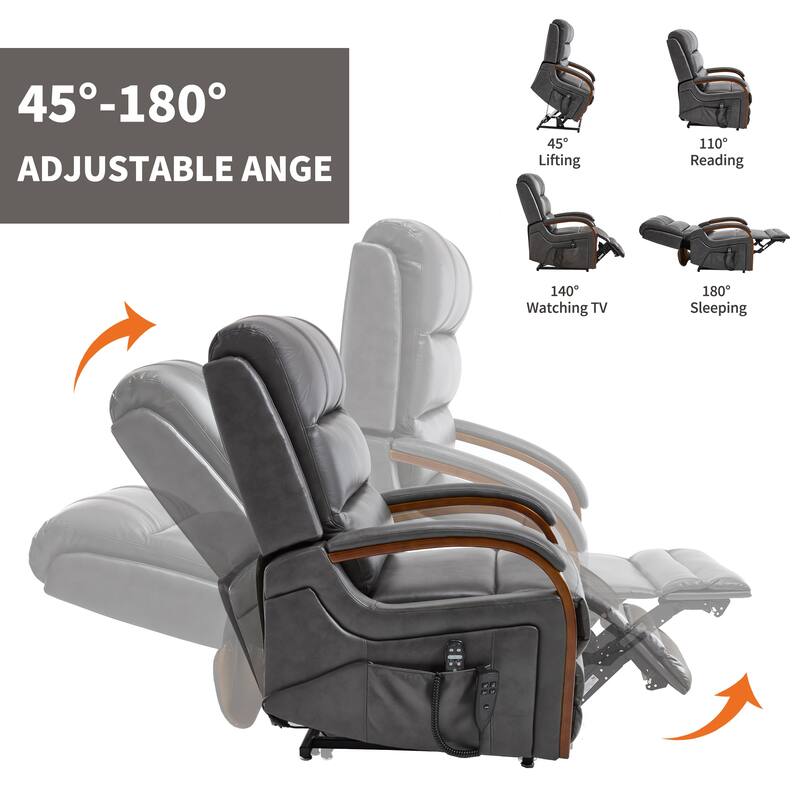 Power Leatheraire Lift Recliner Chair Dual Motor Infinite Position Up to 350 LBS with Solid Wood Armrests