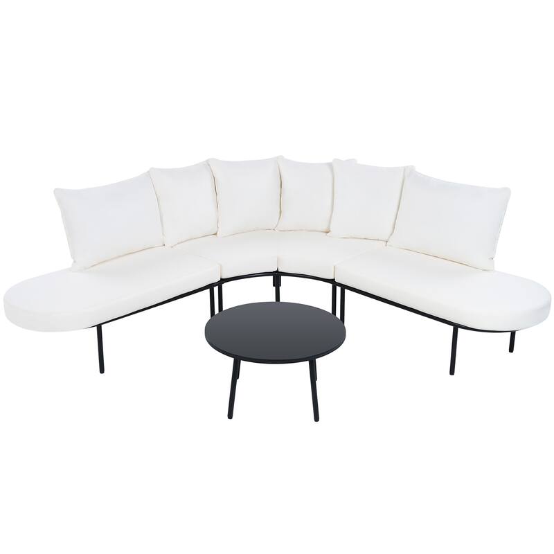 Outdoor Patio Half-Moon Sofa Set w/ Cushions, Coffee Table,All-Weather