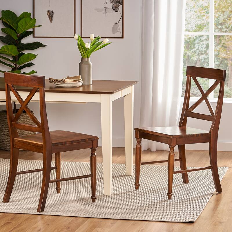 Roomfitters Farmhouse Acacia Wood Dining Chairs with Classic X-Shaped Back, Set of 2 - Dark Oak