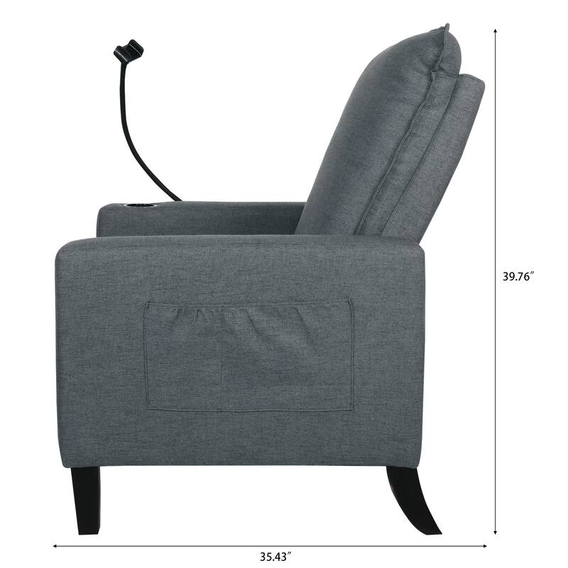 Grey Modern Fabric Manual Adjustable Recliner Chair with Mobile Phone Holder, Cup Holder, and Footrest