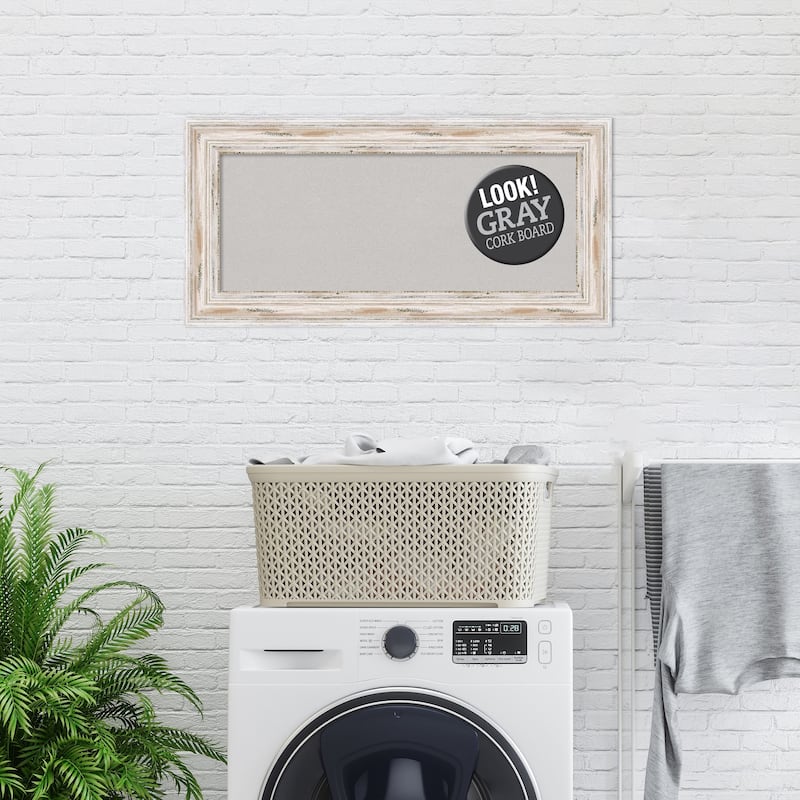 Framed Grey Cork Board, Alexandria White Wash