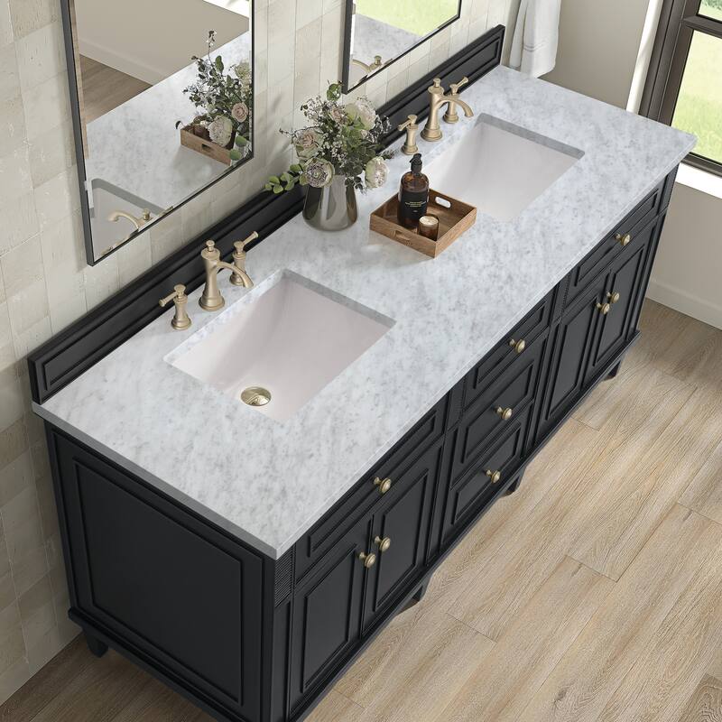 James Martin Vanities Lorelai 72" Double Vanity, Black Onyx - Carrara White