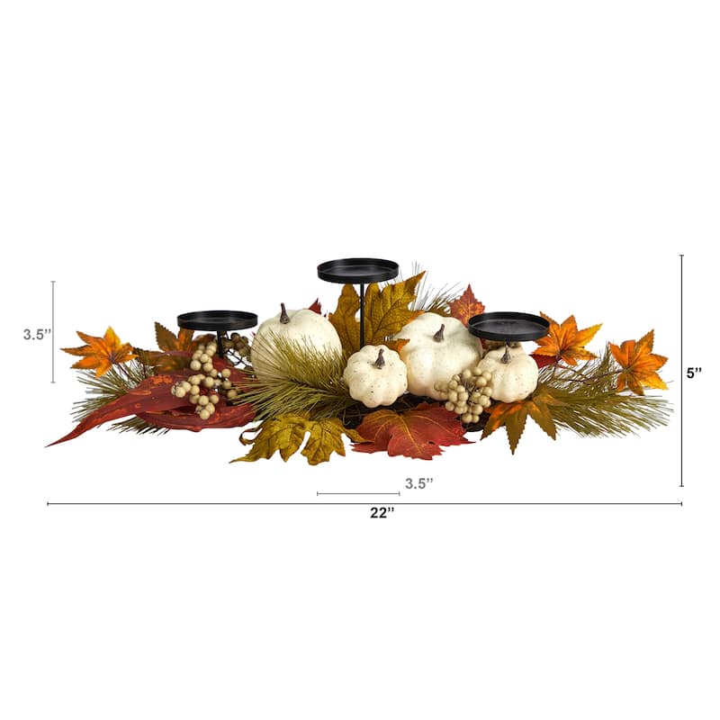 22" Fall Pumpkin and Maple Leaf Autumn Candelabrum - 5