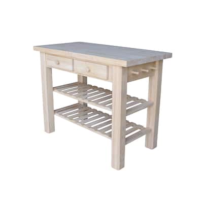 International Concepts Solid Wood Kitchen Island with Adjustable Shelves - Unfinished - N/A