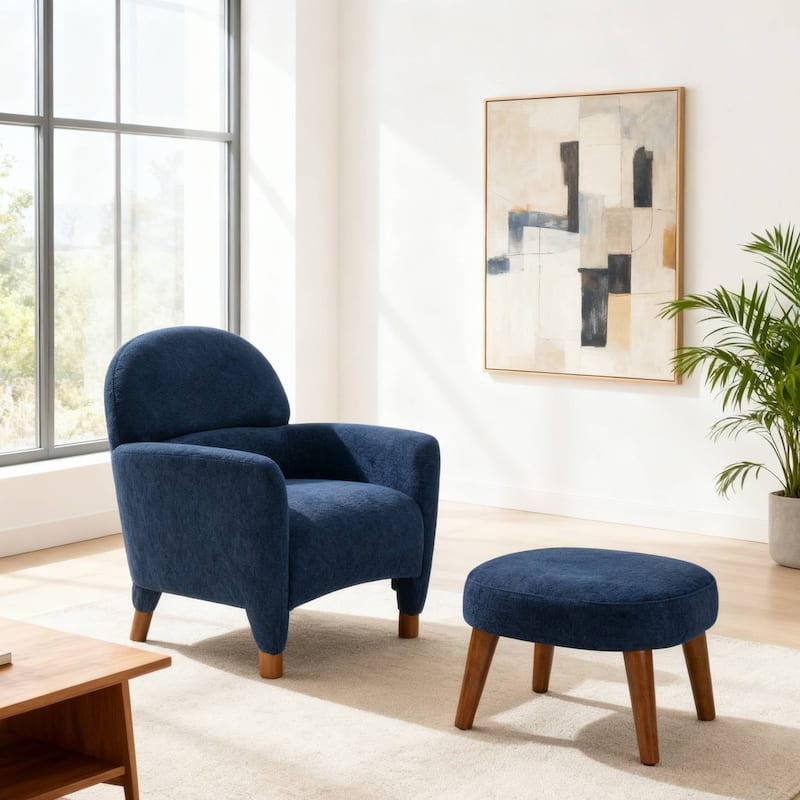 Sofa Chair Leisure Chair with Removable Ottoman, Side Chair Club Chair Upholstered Chair Blue Office Chair
