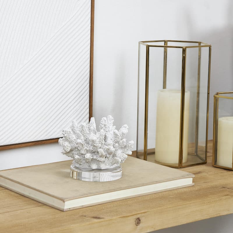 Polystone Coral Small Textured Decorative Sculpture with Clear Acrylic Base - White - Roche River Decor