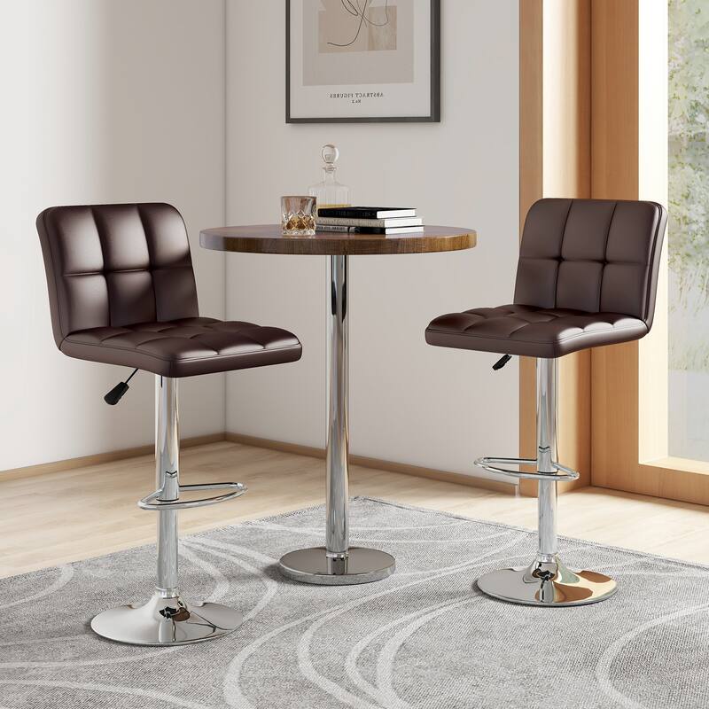 Set of 2 Adjustable Height Bar Stool with PU Leather Seat and Swivel Function for Kitchen or Pub - 17.5"L x 20"W x 37" - 45"H