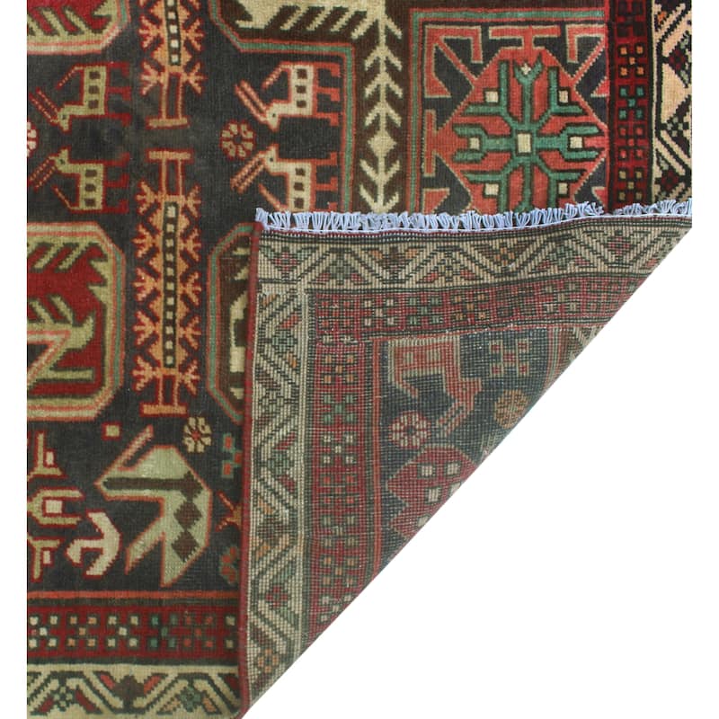 Fine Vintage Distressed Lynsey Charcoal/Red Runner - 3'8" x 8'10"
