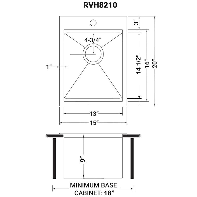 Ruvati 15 x 20 inch Gunmetal Black Stainless Steel Workstation Bar Sink Topmount - RVH8210BL