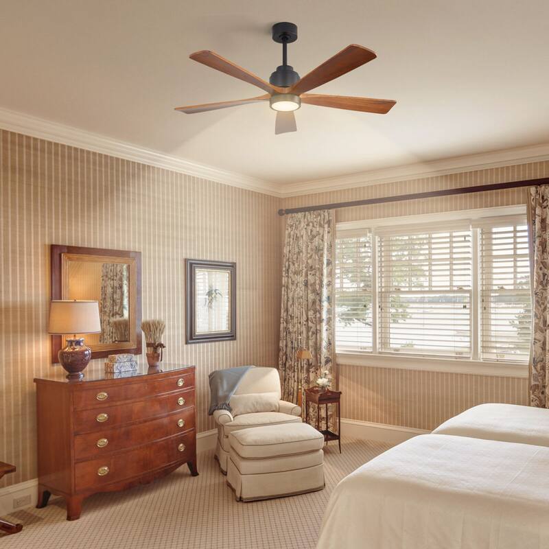 52" Solid Wood Noiseless Ceiling Fans with Dimmable LED Light Optional and Remote, 6-Speed Reversible DC Motor,Smart Optional