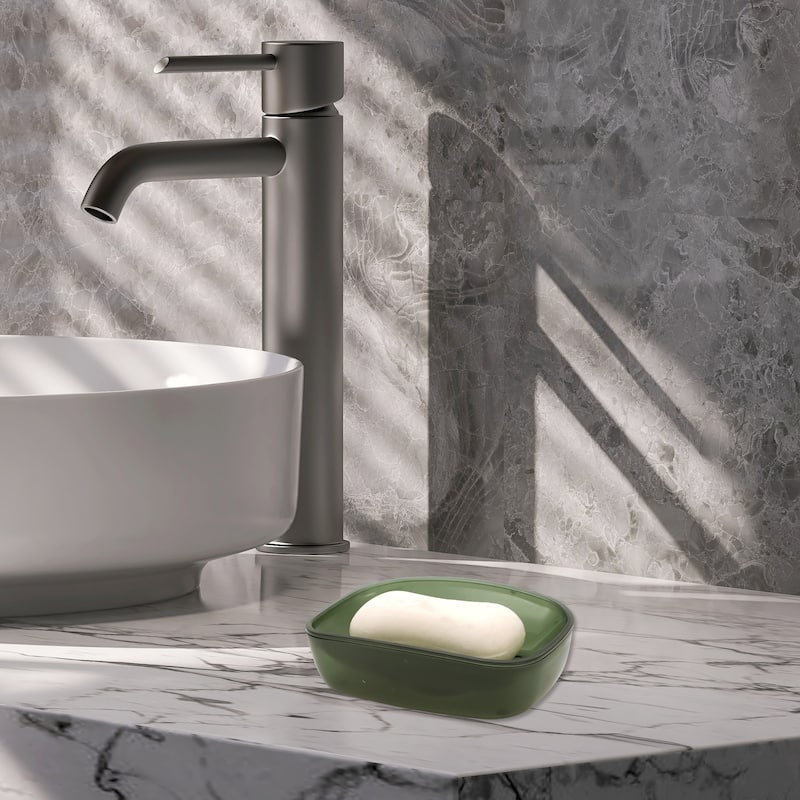 Waterproof with Cover Soap Holder for Bathroom 5.51"x4.13"x1.65" 1 Pc - Green