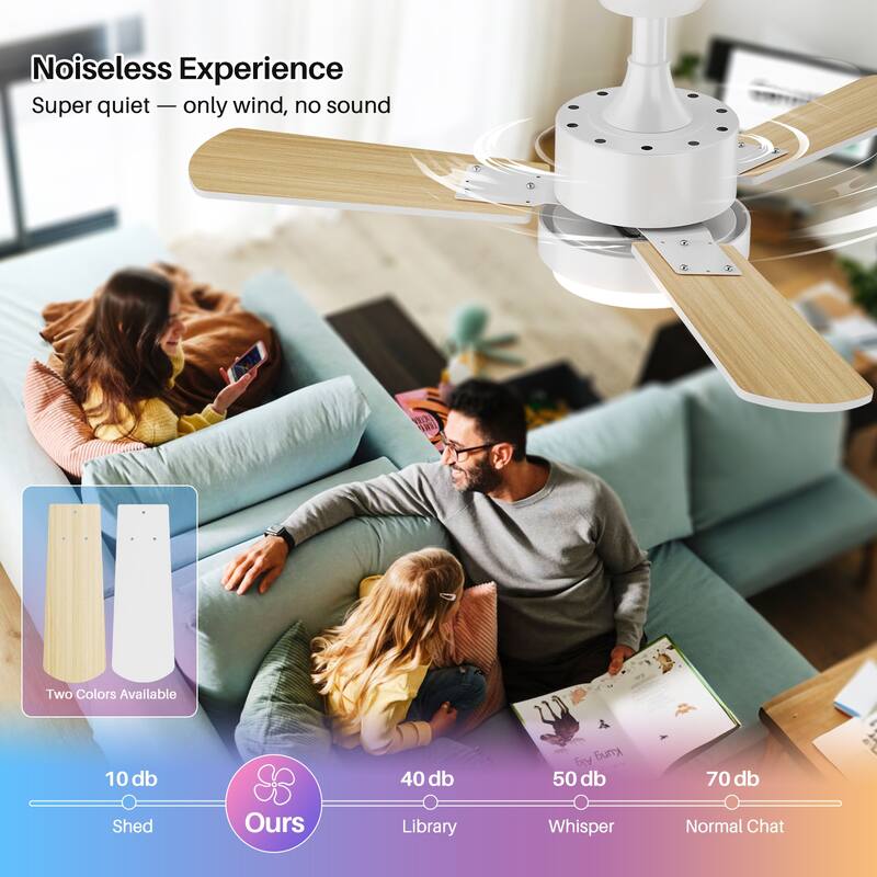 Modern Farmhouse Large Ceiling Fan with Integrated Light and Remote, Ceiling Fan with Timer and 6-speed Wind