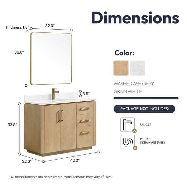 dimension image slide 0 of 16, San Single Bath Vanity with Composite Stone Top and Mirror