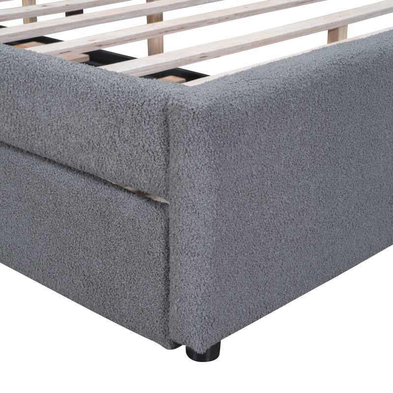 Teddy Fleece Platform Bed with Trundle, USB Ports, and LED Light
