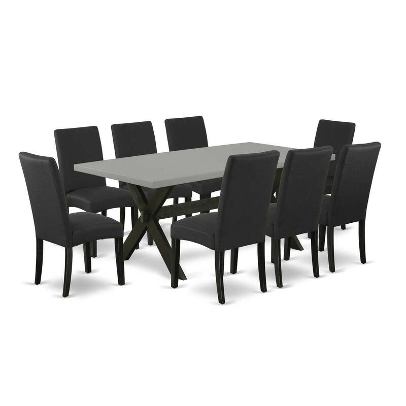 Rococo Radiance Dining Set - 9 Piece Table & Chair Set - Linen White Finish - Hardwood Frame - Button Tufted Design