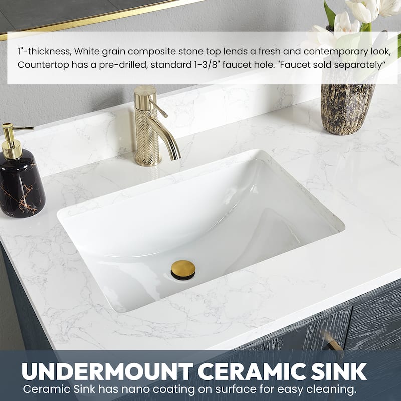 Gara Single Bath Vanity with Composite Stone Top without Mirror