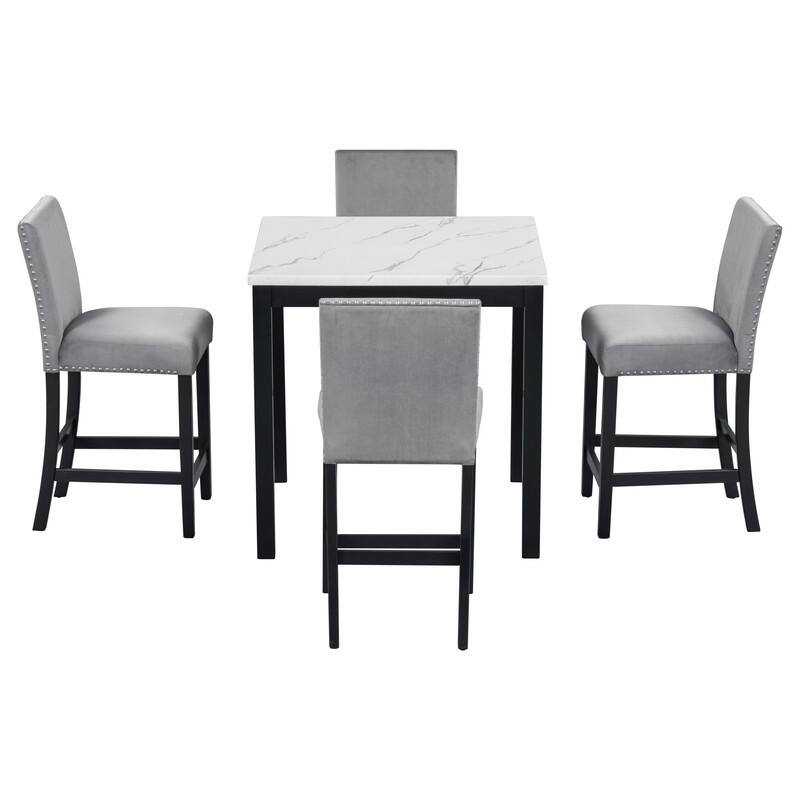 Modern 5-Piece Dining Room Set For 4,Faux Marble Dining Table and 4 Velvet Upholstered Dining Chairs
