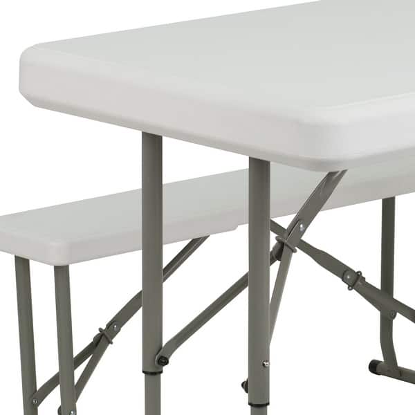 3 Piece Portable Plastic Folding Bench And Table Set Overstock 10629928