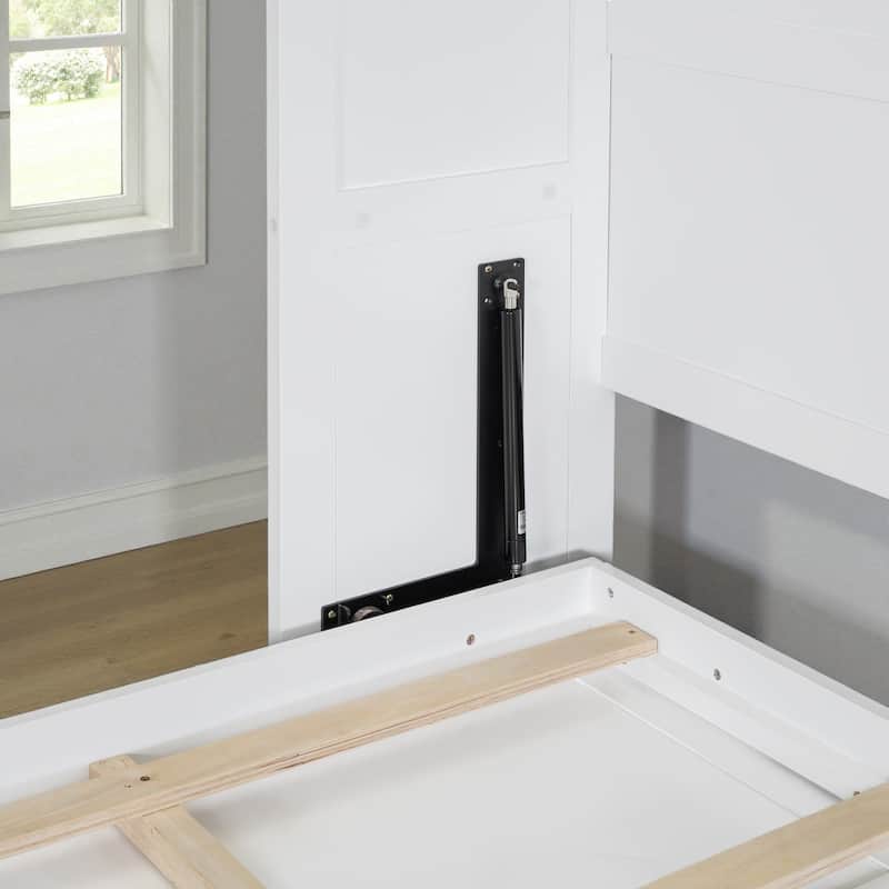 Full/Queen Size Murphy Wall Bed with Cabinet, Space-Saving Fold-Out Bed with Slat Support, No Box Spring Needed