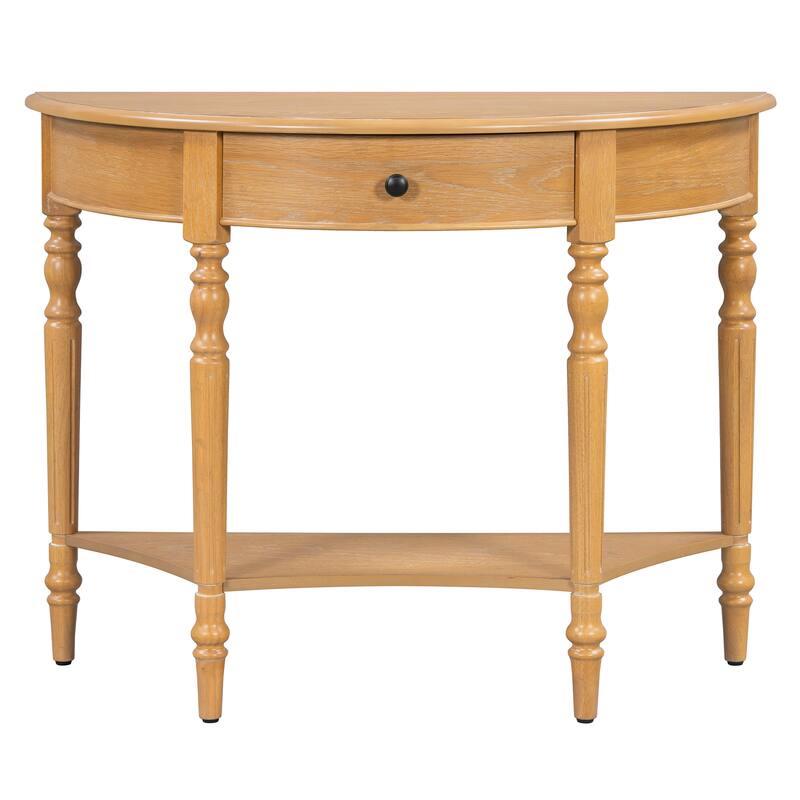 Half-Moon Farmhouse Console Table with Drawer & Shelf by Harper&Bright Designs