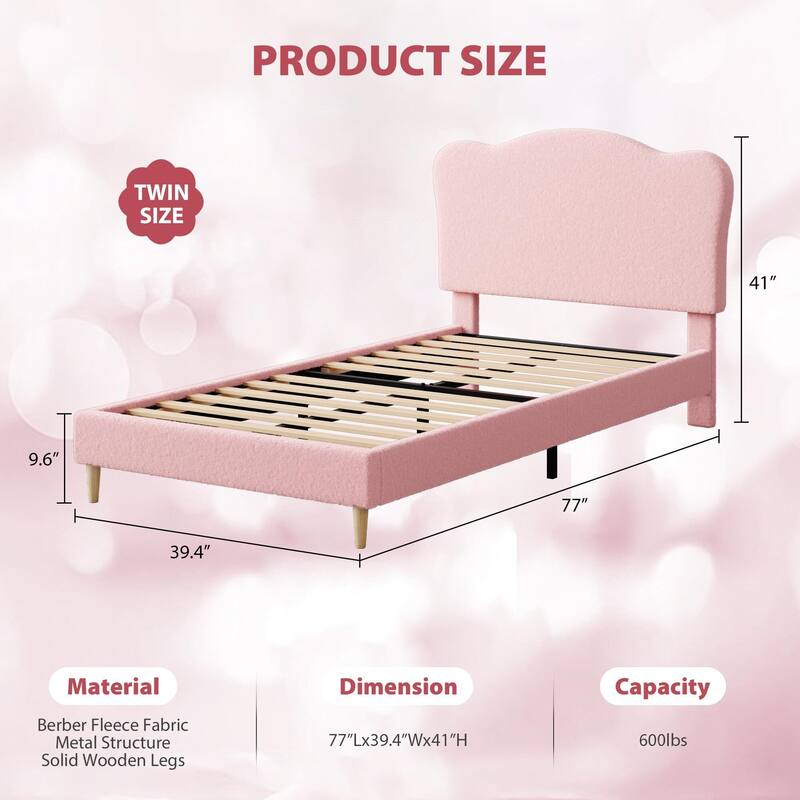 Upholstered Bed Frame, with Scallop Headboard