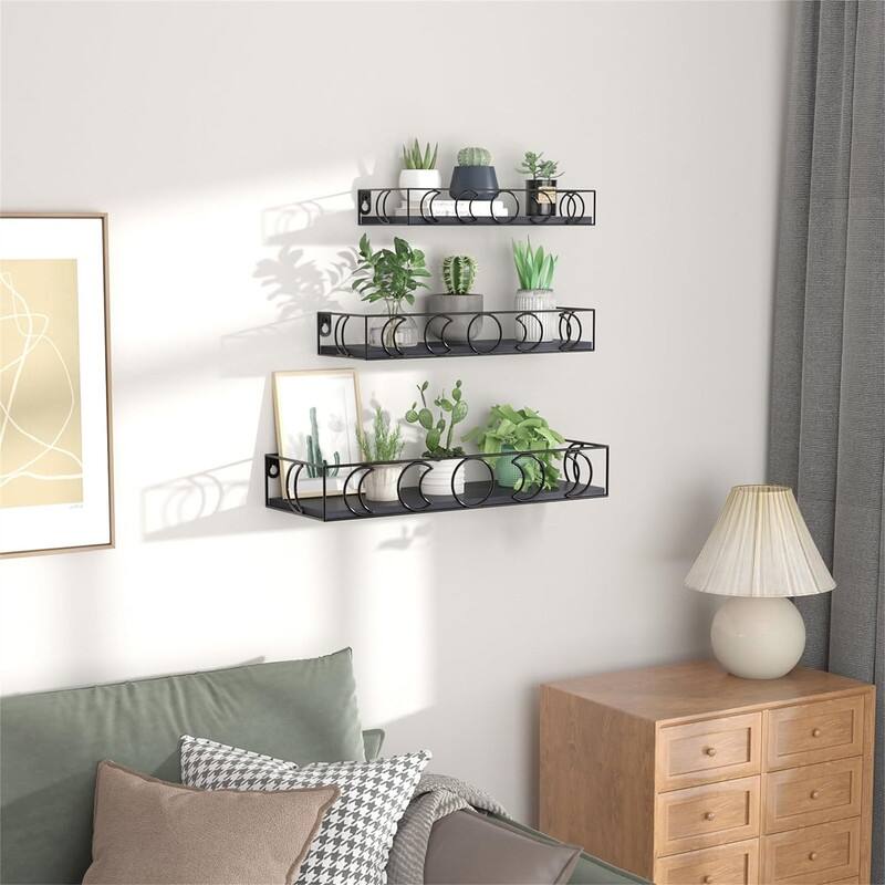 Small Decorative Wall Shelves for Book Plant Storage - 5.27"D x 15.98"W x 2.75"H - Black