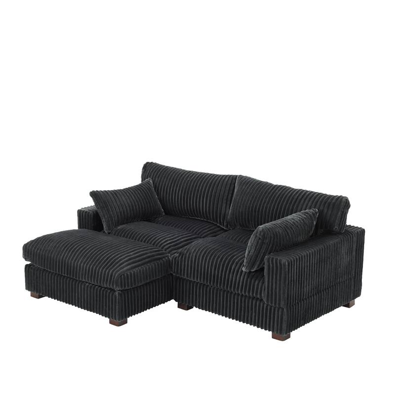 Plush Corduroy Upholstered Modular Sectional Sofa with Chaise