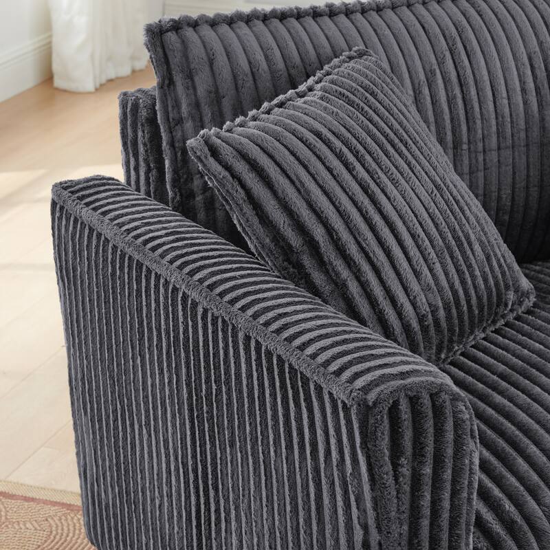 Tufted Corduroy Lazy Sofa Chair with Backrest and Armrests Single Person Lounge Chair for Living Room or Bedroom Accent Chairs
