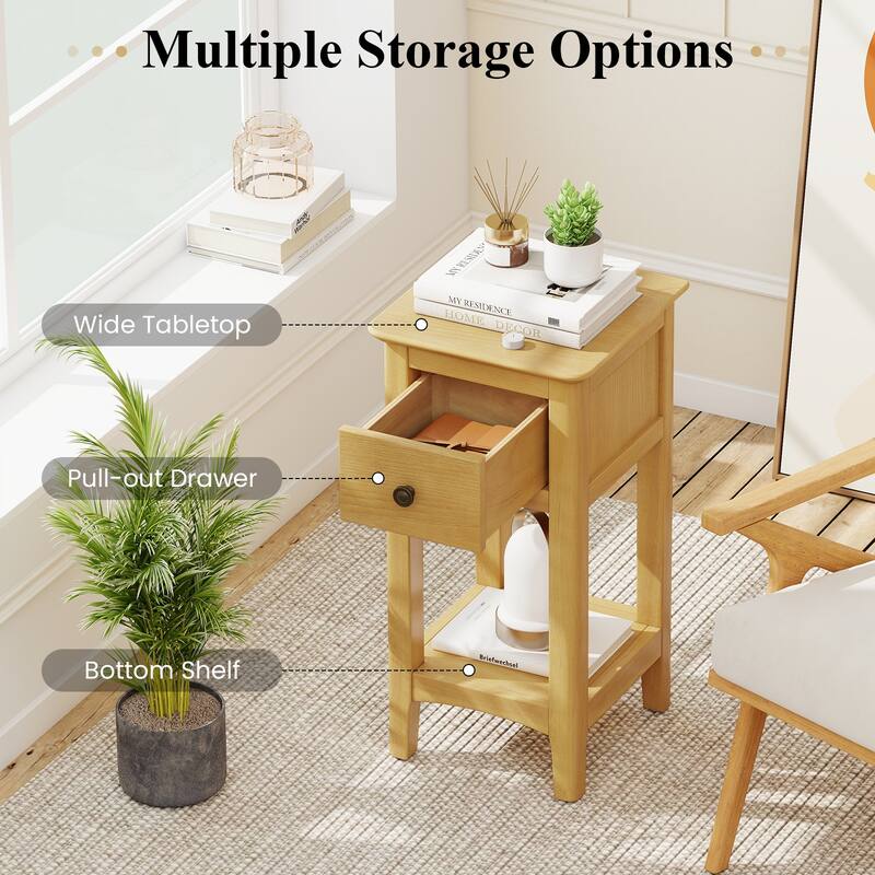 Gymax 2PCS Nightstand 3-Tier Bedside Table w/ Open Storage Shelf &