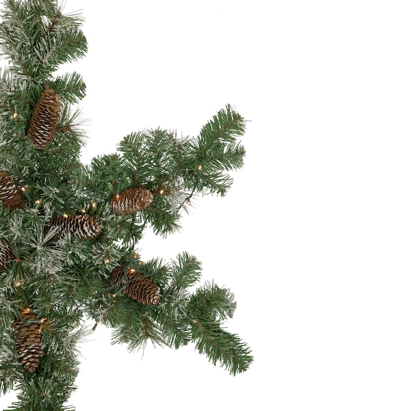 B/O Frosted Mixed Pine Christmas Snowflake Wreath 32" Warm White LED