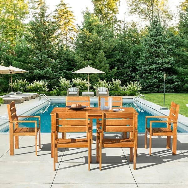 slide 2 of 7, EROMMY Patio Dining Set, Premium Outdoor Rectangle Furniture for Backyard, Porch, Lawn and Garden 7-Pcs