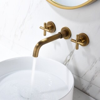 Wall Mount Bathroom Sink Faucet Double Handle Bathroom Faucet Copper Three Hole Bathroom Basin Vanity Faucet