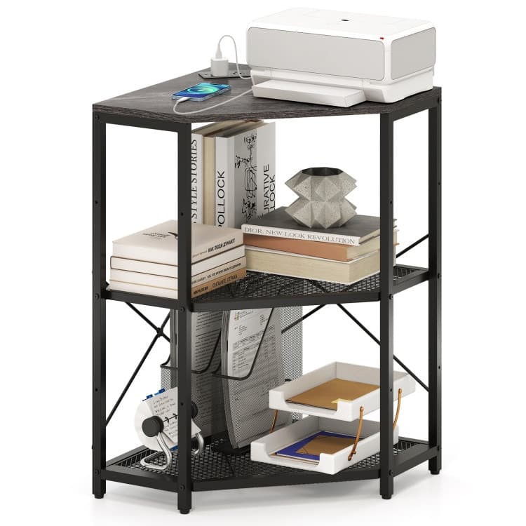 Metal and Engineered Wood Corner Printer Table with Power Strip and Adjustable Shelves - 20" L x 20" W x 31" H