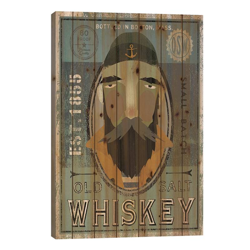 Old Salt Whiskey (Fisherman V) Print On Wood by Ryan Fowler - Multi-Color - 40x26x1.5