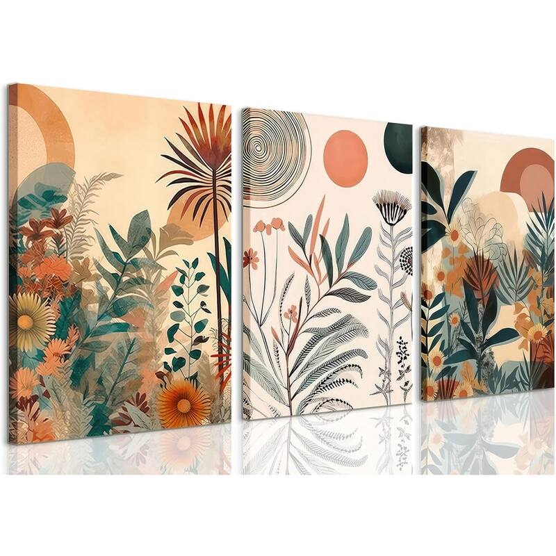 Boho Burnt Orange Botanical Floral Canvas Wall Art - 12 x 16